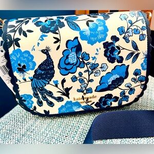 Kate Spade Cream and Blue Floral Crossbody Bag